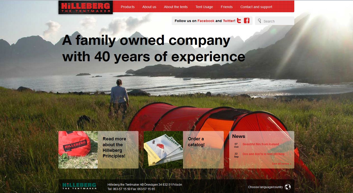 page d'accueil du site Hilleberg